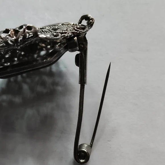 🗼A-F Paris France Brooch Art Nouveau Silver Filigree Clip Vintage - Picture 9 of 10